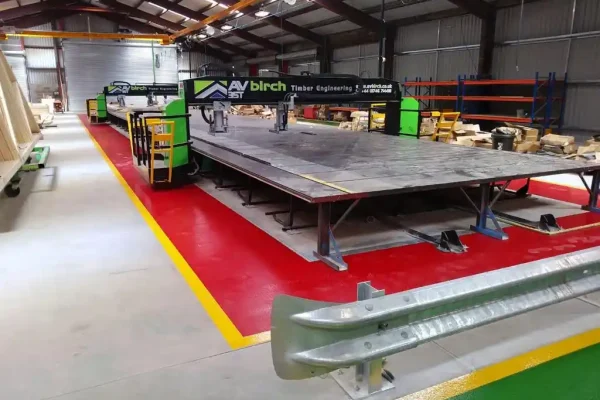 Industrial line marking separating forklift routes from pedestrian walkways